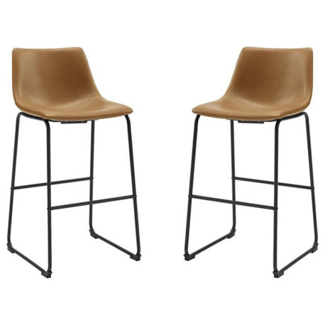 Pemberly Row 30" Faux Leather Bar Stool in Whiskey Brown (Set of 2)