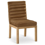 Meridian Furniture - Evelyn Upholstered Dining Chair, Saddle, Velvet, Natural Finish - Transform your dining area with the Evelyn dining chair, featuring luxurious saddle velvet upholstery. Supported by rich natural solid ash wood legs and detailed with deep channel tufting, this chair exudes both durability and opulence. The 460 GSM velvet offers a sumptuous texture, while the contemporary design ensures it makes a striking addition to any space. This chair seamlessly blends style and comfort, perfect for creating a refined dining experience.