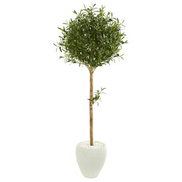 5' Olive Topiary Artificial Tree in White Planter