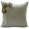 Jute Flowers Beige Cotton Linen 16"x16" Pillow Covers Decorative, Jute Blooms