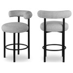 Meridian Furniture - Bordeaux Upholstered Stool, Gray, Boucle Fabric, Matte Black, Set of 2 - Give your kitchen counter or home bar a fresh face with this Bordeaux boucle fabric stool. This stool features rich grey boucle fabric upholstery on the curved back and seat, so guests sit comfortably for pancake breakfasts or their favorite spirits. The iron metal frame is durable, tough, and sturdy, so it holds up to long-term enjoyment by family and friends. A matte black finish lends the stool an uber modern feel.