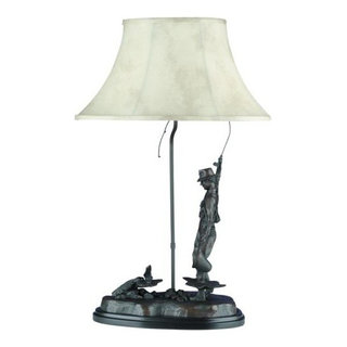 Fly Fishing Portable Table Lamp Rustic Cabin Lake Lodge Trout
