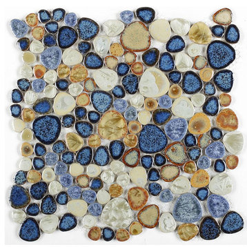 Mosaic Porcelain Tile Mancala Pebble Series Floor Wall Pool Bathroom Shower, Blu