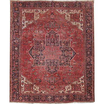 Consigned, Persian 10 x 13 Area Rug, Heriz Hand-Knotted Wool Rug