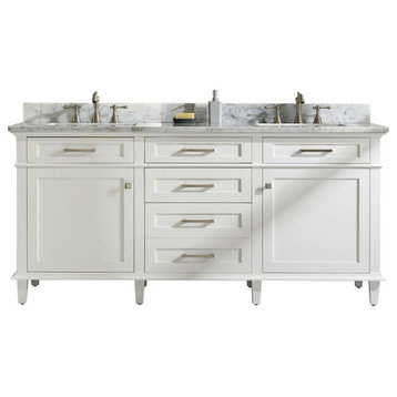 72" White Double Single Sink Vanity Cabinet With Carrara White Top