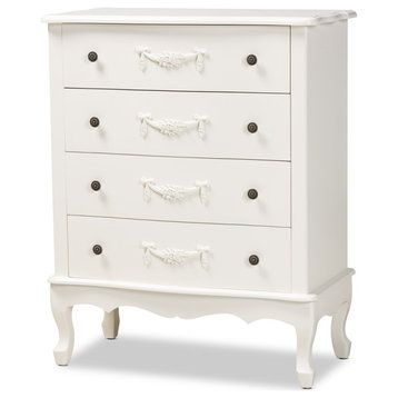 Classic and Traditional White Finished Wood 4-Drawer Storage Cabinet