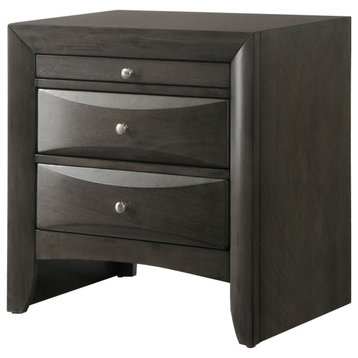 Wooden Nightstand With Bevel Drawer Front, Gray