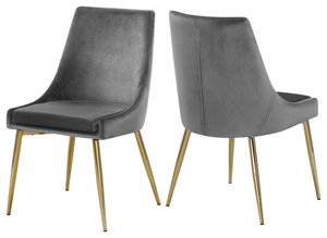 Karina Velvet Dining Chairs, Set of 2, Gray, Gold Base