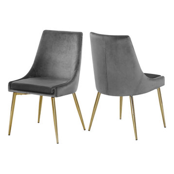 Karina Velvet Dining Chairs, Set of 2, Gray, Gold Base