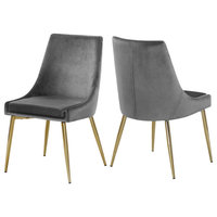 Karina Velvet Dining Chairs, Set of 2, Gray, Gold Base