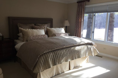 Inspiration for a mid-sized transitional master carpeted bedroom remodel in Chicago with beige walls