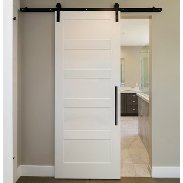 Shaker Sliding Wood Barn Door with 10 different panel designs +  Hardware, Unfinished (Primed), 48"x84" Inches