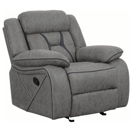 Coaster Higgins Overstuffed Upholstered Glider Recliner in Gray