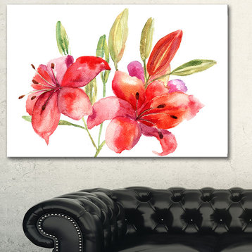 "Lily Flowers Illustration" Floral Canvas Print, 32"x16"