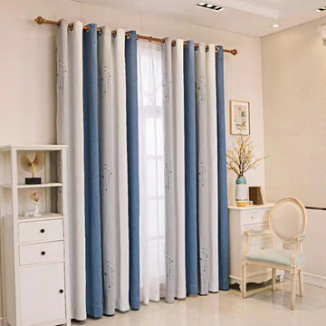 QYFLRDM On Sales Petrel Blue Grey Stripe Custom Made Curtains