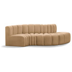 Meridian Furniture - Arc Velvet Upholstered 4-Pc. S-Shaped Modular Sectional, Camel - Give your living room or den the perfect blend of style and versatility with this Arc velvet fabric curved modula Sectionalr. Part of the Arc modular furniture collection, this chair comes upholstered in rich camel velvet fabric and features deep channel tufting that adds a touch of luxury while enhancing comfort and support. A seamless combination of form and function, this chair can be used with other Arc pieces to create a myriad of configurations in your well-curated room.