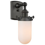 Innovations Lighting - Kingsbury 1-Light LED Sconce, Oil Rubbed Bronze, Glass: White - The Austere makes quite an impact. Its industrial vintage look transports you back in time while still offering a crisp contemporary feel. This sultry collection has a 180 degree adjustable swivel that allows for more depth of lighting when needed.