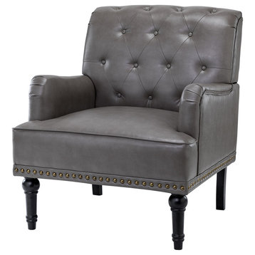 34.8" Wooden Upholstered Armchair, Gray