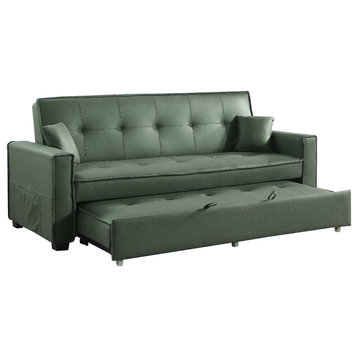Benzara BM276214 82" Adjustable Sofa, Pull Out Trundle, Tufted, Dark Green