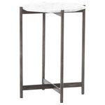 Four Hands - Adair Side Table-Hammered Grey WithClear - Opposites do tend to attract. A leggy base in rough, hammered-grey aluminum plays up a refined, precisely shaped white marble top.