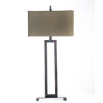 Knox & Harrison - Open Art Deco Natural Hand Forged Iron Table Lamp - The natural hand forged iron gives this table lamp with shade an art deco heirloom style, making it suitable for the home or office. Simplicity in a iron frame with beige shade; a subtle yet meaningful statement piece. While inspiration comes from many sources, each piece from Knox & Harrison is an eclectic, unique design certain to help you achieve your own perfect ambiance. The natural materials give subtle variations in color and texture, making each piece slightly different and most definitely unique. Table and shade included; light bulbs sold separately. Socket turn switch. Voltage: 120 volt