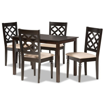 Baxton Studio Sand Fabric Upholstered and Brown Finished Wood 5-Piece Dining Set