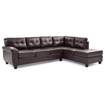 Maklaine Contemporary Faux Leather Sectional in Cappuccino Finish