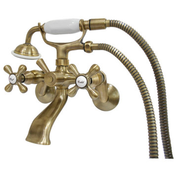 Kingston Brass 6" Adjustable Wall Mount Clawfoot Tub Faucet, Antique Brass