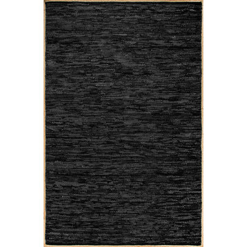 nuLOOM Hand Woven Leather, Jute & Sisal Brigitta Area Rug, Black, 6'x9'