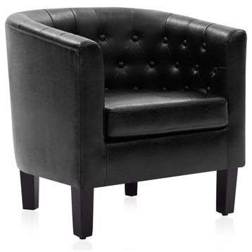Upholstered Tufted Barrel Chair Roll Armrest Accent Chair, Black