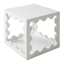 Jonathan Adler - Ripple Lacquer Cube, White - Side Tables And End Tables