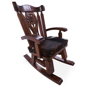 Wooden Rocking Chair Handcarved Back Removable Hair-On Cowhide Pillow RC140-CP