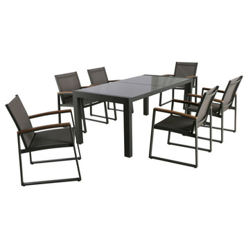 GDF Studio 7-Piece Moore Outdoor Dining Set With Glass Table Top, Gray