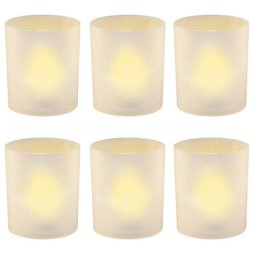 Battery Operated Led Lights in Frosted Votive Holders, Amber, Set of 6