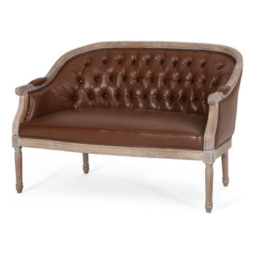 GDF Studio Megan Classical Tufted Loveseat, Cognac and Antique, Faux Leather