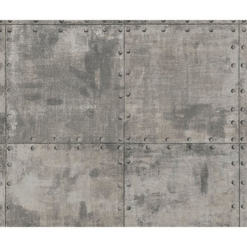 Metal Tile Pattern Wallpaper, Metallic Dark Gray, 1 Bolt
