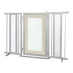 Fusion Gates - Fusion Gate with Greek Key Design, Satin Nickel, 36"-52" - Dog Gates