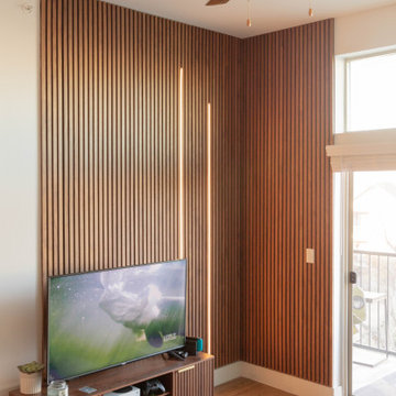 Natural Walnut Acoustic Slat Panel Accent Wall