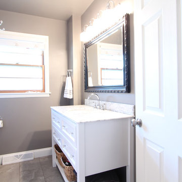 White Free Standing Vanity with Carrara Marble Countertop