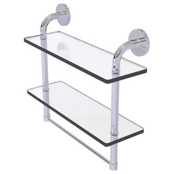 Remi Collection 16"Two Tiered Glass Shelf With Integrated Towel Bar