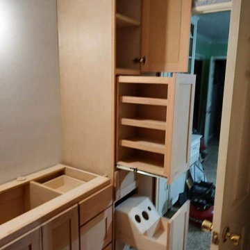 Custom Bathroom Vanity Storage Tower with Slide-Out Racks & Pull-Outs
