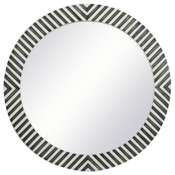 Elegant Decor Colette 28" Round Modern Mirror in Black and White Chevron