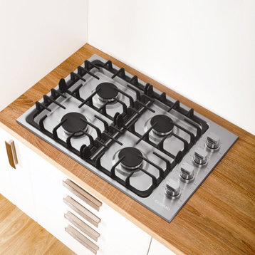 30 in. Luxury Gas Cooktop in Stainless Steel with 4 Italian Burners Easy Clean