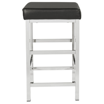 26" Backless Stool in Black Fabric with Polished Chromes Legs