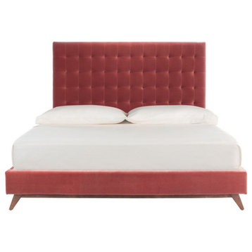 Daylily Velvet Tufted Queen Bed, Dusty Rose