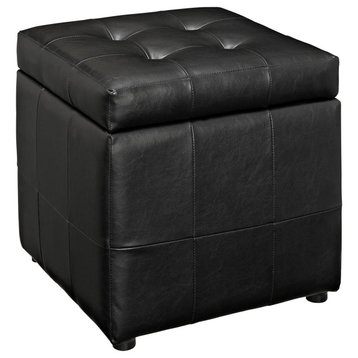 Volt Storage Faux Leather Ottoman, Black