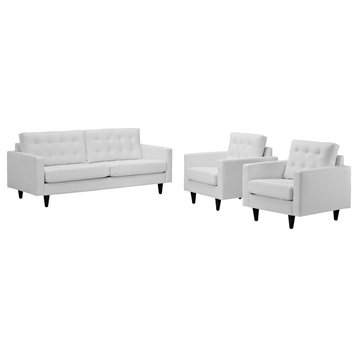 Empress Sofa and Armchairs Bonded Leather 3-Piece Set, White