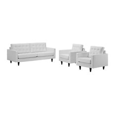 Empress Sofa and Armchairs Bonded Leather 3-Piece Set, White