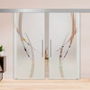 Double Sliding Barn Glass Door With  Frosted Design, Semi-Private, 2x36"x84" (68"x84")