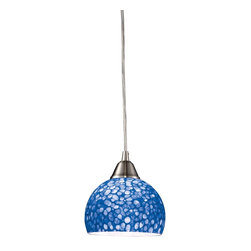 Elk 10143/1PB Cira 1-Light Pendant In Satin Nickel with Pebbled Blue Glass - Pendant Lighting